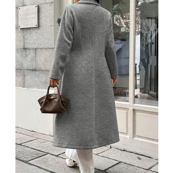 Classic Solid Double Button Floral Appliqué Mid Length Jacket Coat - Picture 9 of 13